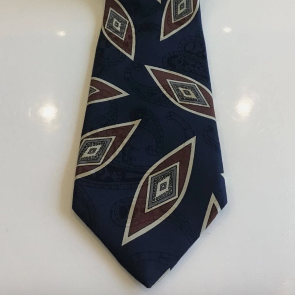 TALBOTS STUDIO 100% Silk Hand Sewn Blue and Burgandy Made Tie USA